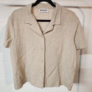 Vintage Briggs‎ Linen Blend Short Sleeve Cropped Top Women Sz LP Beige Neutral